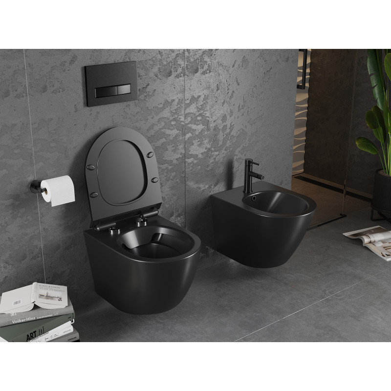 Mexen Lena Rimless WC bowl with a soft-close slim seat, duroplast, black matte - 30220185