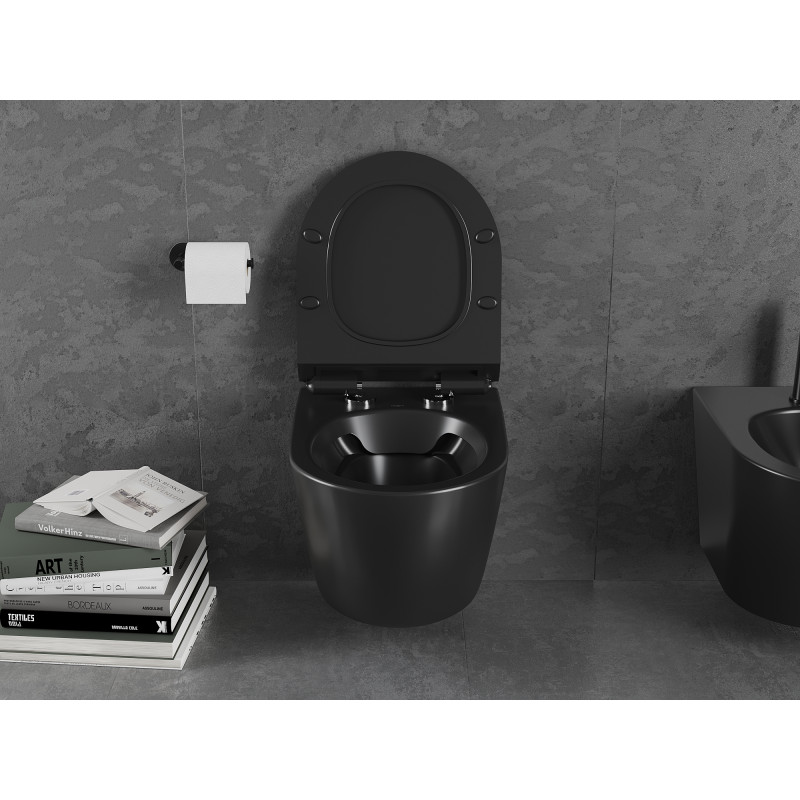 Mexen Lena Rimless WC bowl with a soft-close slim seat, duroplast, black matte - 30220185