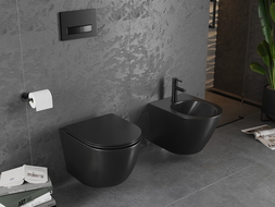 Mexen Lena Rimless toilet bowl with a slim soft close toilet seat, Thermosetting polymer, Black matt - 30221085