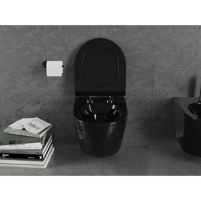 Mexen Lena Rimless WC Bowl with Soft-Close Slim Seat, Duroplast, Black Gloss - 30224070