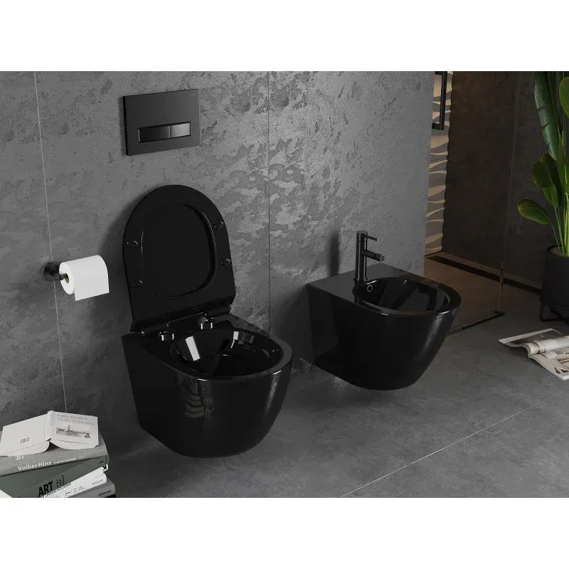 Mexen Lena Rimless WC Bowl with Slim Soft-Close Seat, Duroplast, Black Gloss - 30224070