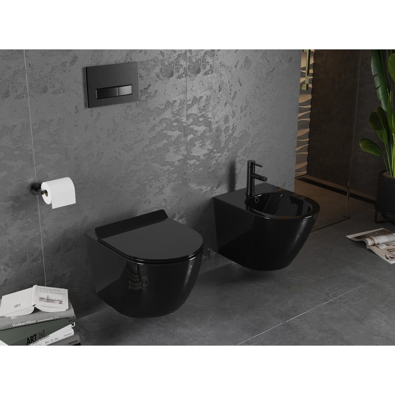 Mexen Lena Rimless WC Bowl with Soft-Close Slim Seat, Duroplast, Black Gloss - 30224070