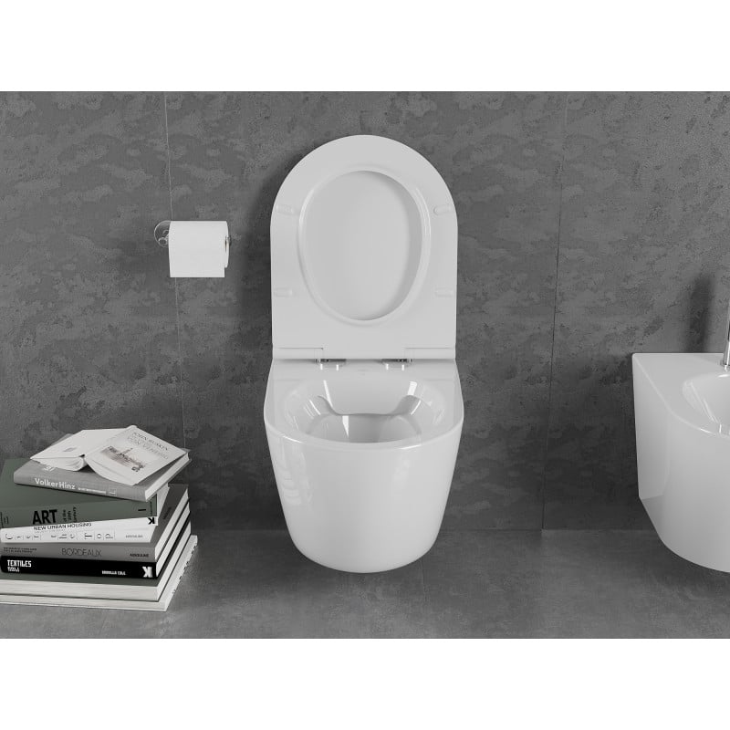 Mexen Lena rimless toilet bowl with slow-closing slim seat, duroplast, glossy white - 30220500
