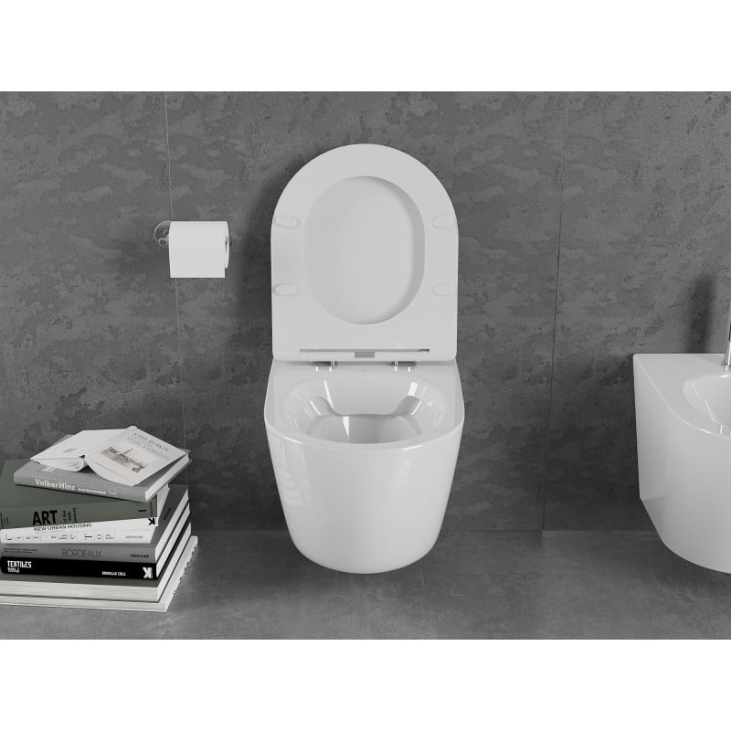 Mexen Lena Rimless toilet bowl with a slim soft close toilet seat, Thermosetting polymer, White - 30220300