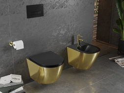 Mexen Lena Rimless toilet bowl with a slim soft close toilet seat, duroplast, Black matt/gold - 30224076