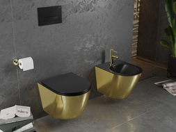 Mexen Lena Rimless WC Bowl with Slow-Close Slim Seat, Duroplast, Matte Black/Gold - 30224076