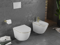 Mexen Lena rimless toilet bowl with soft-close slim seat, duroplast, white/gold line - 30224005
