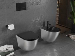Mexen Lena Rimless toilet bowl with a slim soft close toilet seat, duroplast, Black matt/silver line pattern - 30224073