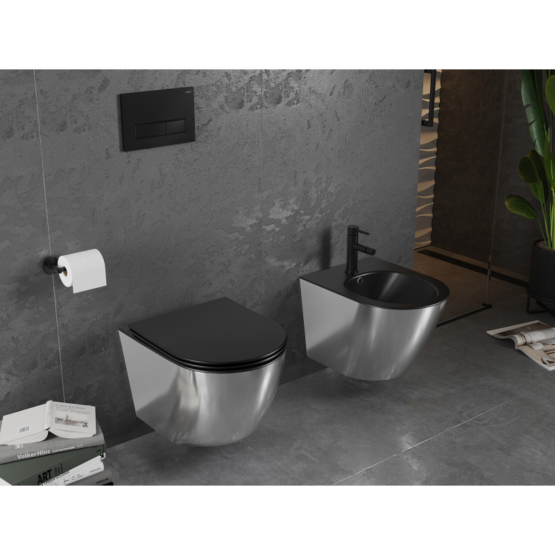 Mexen Lena Rimless Toilet Bowl with Soft-Close Slim Seat, Duroplast, Matte Black/Silver - 30224074