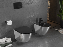 Mexen Lena Rimless toilet bowl with a slim soft close toilet seat, duroplast, Black matt/silver - 30224074