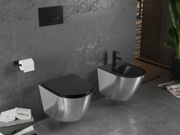 Mexen Lena Rimless Toilet Bowl with Soft-Close Slim Seat, Duroplast, Matte Black/Silver - 30224074