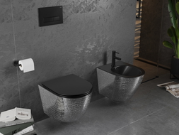 Mexen Lena Rimless WC Bowl with Slim Soft-Close Seat, Duroplast, Black Matte/Silver Scale Pattern - 30224072