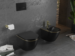 Mexen Lena Rimless toilet bowl with a slim soft close toilet seat, duroplast, Black matt/gold line - 30224075