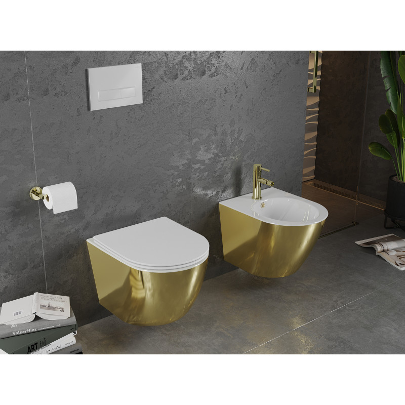 Mexen Lena Rimless WC bowl with slow-close slim seat, duroplast, white/gold - 30224006