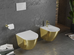 Mexen Lena Rimless WC bowl with slow-close slim seat, duroplast, white/gold - 30224006