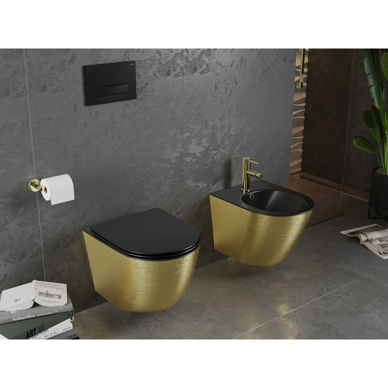 Mexen Lena Rimless WC Bowl with Soft-Close Slim Seat, Duroplast, Matte Black/Gold Line Pattern - 30224077