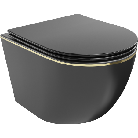 Mexen Lena Rimless toilet bowl with a slim soft close toilet seat, duroplast, Black matt/gold line - 30224075