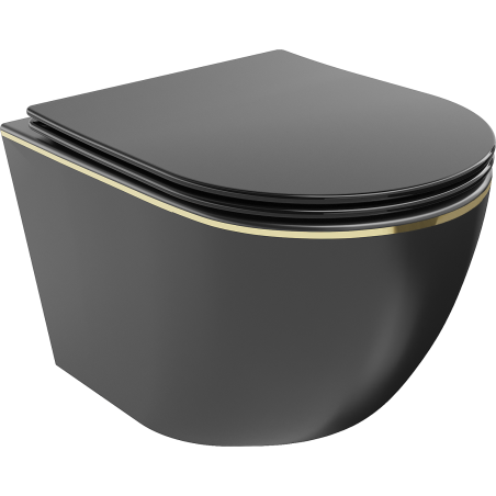 Mexen Lena Rimless WC bowl with slim soft-close duroplast seat, black matte/gold line - 30224075
