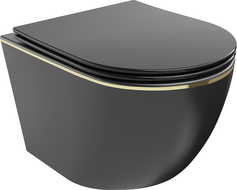 Mexen Lena Rimless WC Bowl with Soft Close Slim Seat, Duroplast, Black Matte/Gold Line - 30224075
