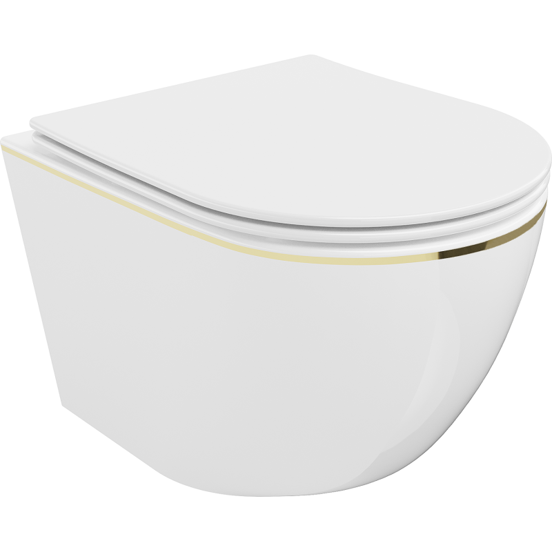 Mexen Lena Rimless toilet bowl with a slim soft close toilet seat, duroplast, white/gold line - 30224005