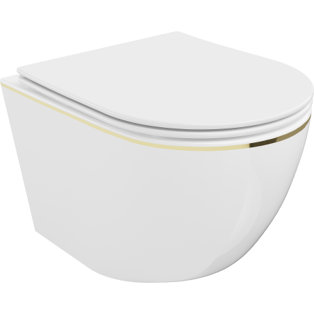 Mexen Lena Rimless toilet bowl with a slim soft close toilet seat, duroplast, white/gold line - 30224005
