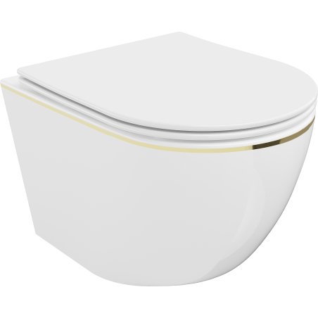 Mexen Lena rimless toilet bowl with soft-close slim seat, duroplast, white/gold line - 30224005