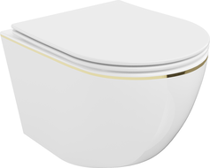 Mexen Lena Rimless WC Bowl with Soft-Close Slim Seat, Duroplast, White/Gold Line - 30224005
