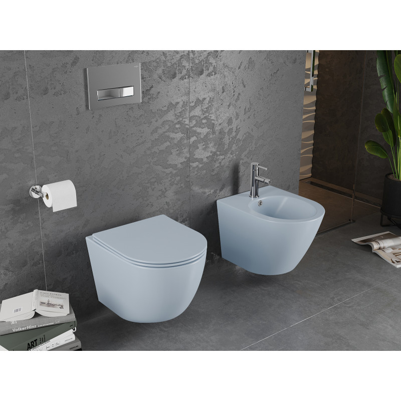 Mexen Lena Rimless WC bowl with soft-close slim seat, duroplast, gray-blue matte - 30224069