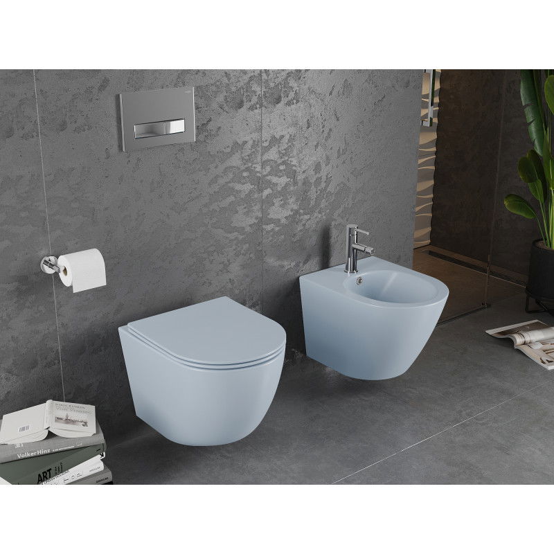 Mexen Lena Rimless WC bowl with soft-close slim seat, duroplast, grey-blue matte - 30224069