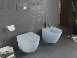 Mexen Lena Rimless toilet bowl with a slim soft close toilet seat, duroplast, Gray blue matt - 30224069