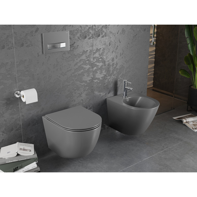 Mexen Lena Rimless WC Bowl with Soft-Close Slim Seat, Duroplast, Dark Gray Matte - 30224071