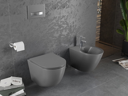 Mexen Lena Metal Rimless toilet bowl with a slim soft close toilet seat, Thermosetting polymer, Dark grey matt - 30224071