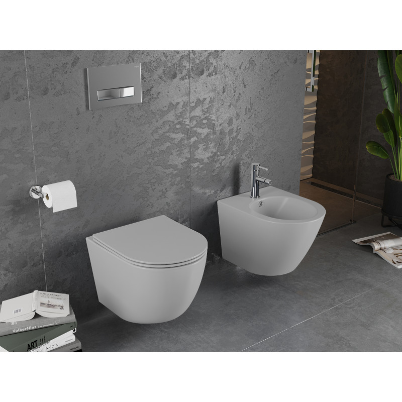 Mexen Lena Rimless Toilet Bowl with Slim Soft-Close Seat, Duroplast, Light Gray Matte - 30224061
