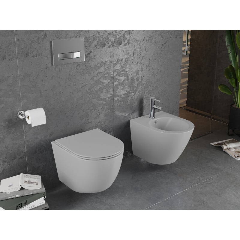 Mexen Lena rimless toilet bowl with slow-falling slim seat, duroplast, light grey matte - 30224061