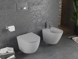 Mexen Lena Rimless toilet bowl with a slim soft close toilet seat, Thermosetting polymer, Light grey matt - 30224061