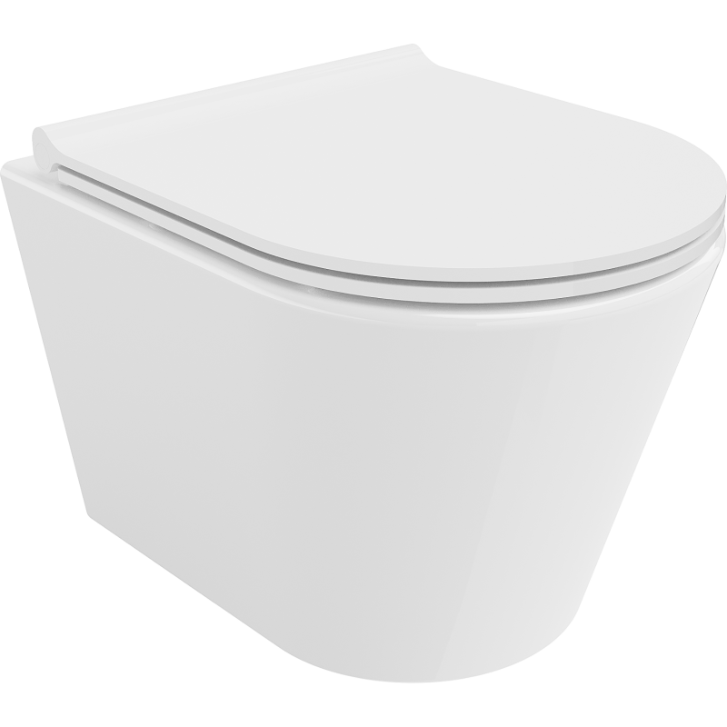 Mexen Rico Rimless toilet bowl with a slim soft close toilet seat, Thermosetting polymer, White - 30720500