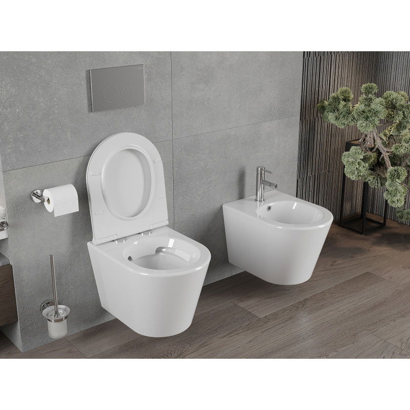 Mexen Rico rimless toilet bowl with soft-close slim seat, duroplast, glossy white - 30720500