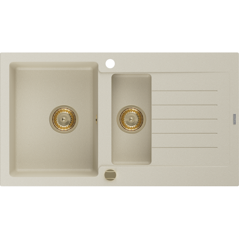 Mexen Matias 1.5-bowl granite sink with drainer 900 x 505 mm, beige, gold siphon - 6502901505-69-G