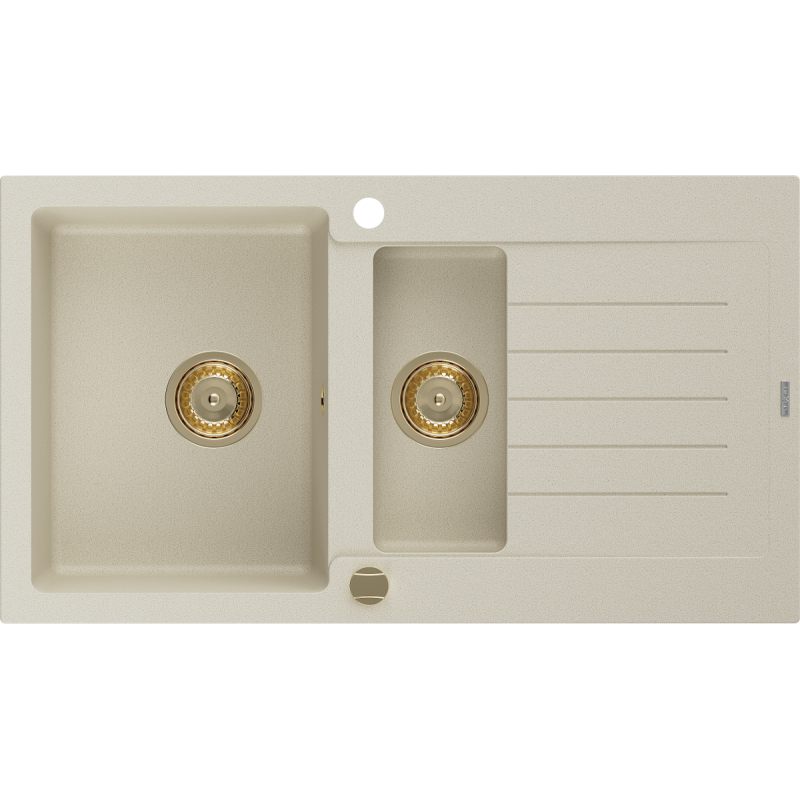 Mexen Matias 1.5-compartment granite sink with a drip tray 900 x 505 mm, Beige, siphon Gold - 6502901505-69-G