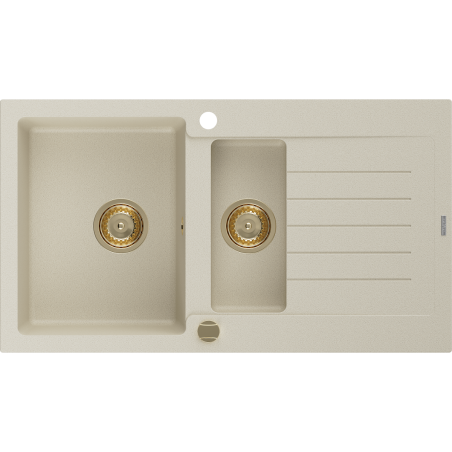Mexen Matias 1.5-bowl granite sink with drainer 900 x 505 mm, beige, gold siphon - 6502901505-69-G