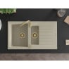 Mexen Matias 1.5-compartment granite sink with a drip tray 900 x 505 mm, Beige, siphon Gold - 6502901505-69-G