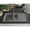 Mexen Matias granite sink 1.5-bowl with drainer 900 x 505 mm, grey, golden siphon - 6502901505-71-G