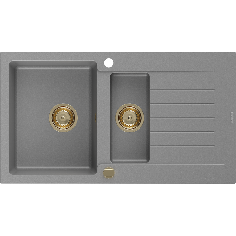 Mexen Matias 1.5-compartment granite sink with a drip tray 900 x 505 mm, Grey, siphon Gold - 6502901505-71-G