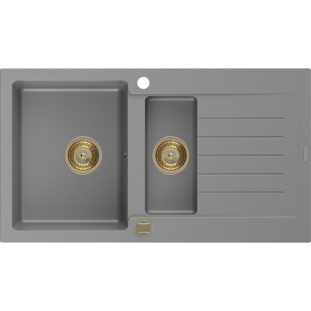 Mexen Matias 1.5-compartment granite sink with a drip tray 900 x 505 mm, Grey, siphon Gold - 6502901505-71-G