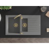 Mexen Matias granite sink 1.5-bowl with drainer 900 x 505 mm, gray, gold siphon - 6502901505-71-G