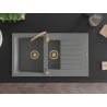 Mexen Matias granite sink 1.5-bowl with drainer 900 x 505 mm, grey, golden siphon - 6502901505-71-G