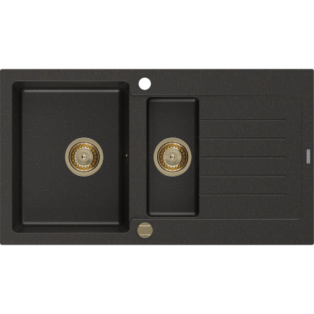 Mexen Matias 1.5-compartment granite sink with a drip tray 900 x 505 mm, Black/Gold metallic, siphon Gold - 6502901505-75-G