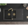 Mexen Matias granite sink 1.5-bowl with drainer 900 x 505 mm, black speckled, golden siphon - 6502901505-76-G
