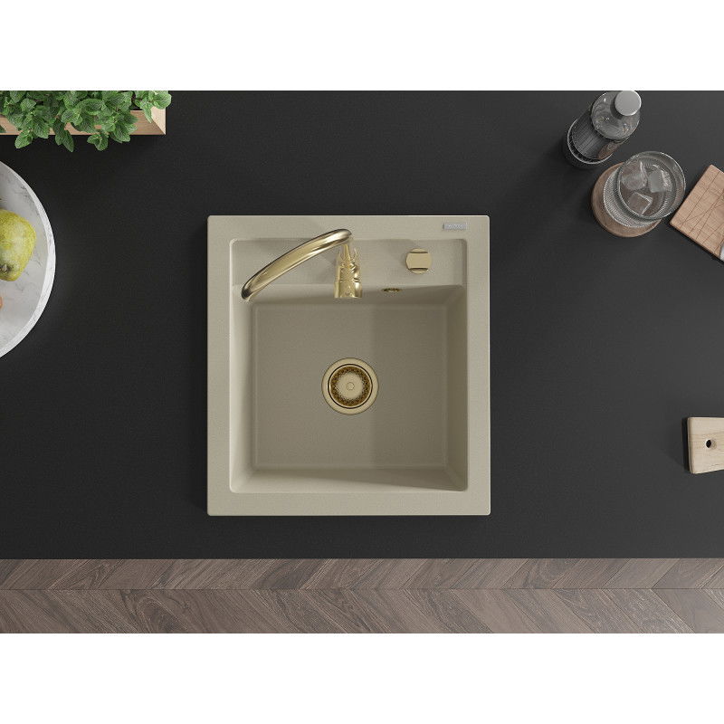 Mexen Vito 1-Bowl Granite Sink 520 x 490 mm, Beige, Golden Siphon - 6503521000-69-G