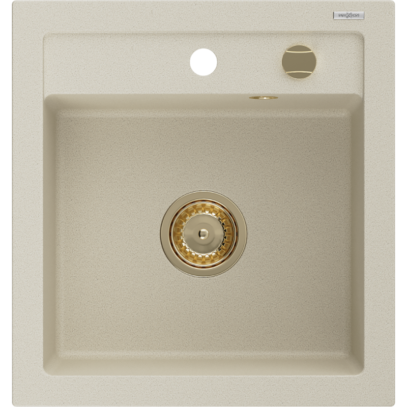 Mexen Vito granite sink 1-bowl 520 x 490 mm, beige, gold siphon - 6503521000-69-G